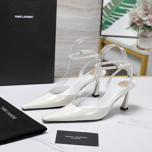 AIMÉE SLINGBACK PUMPS IN WHITE GLOSSY LAMBSKIN - 35