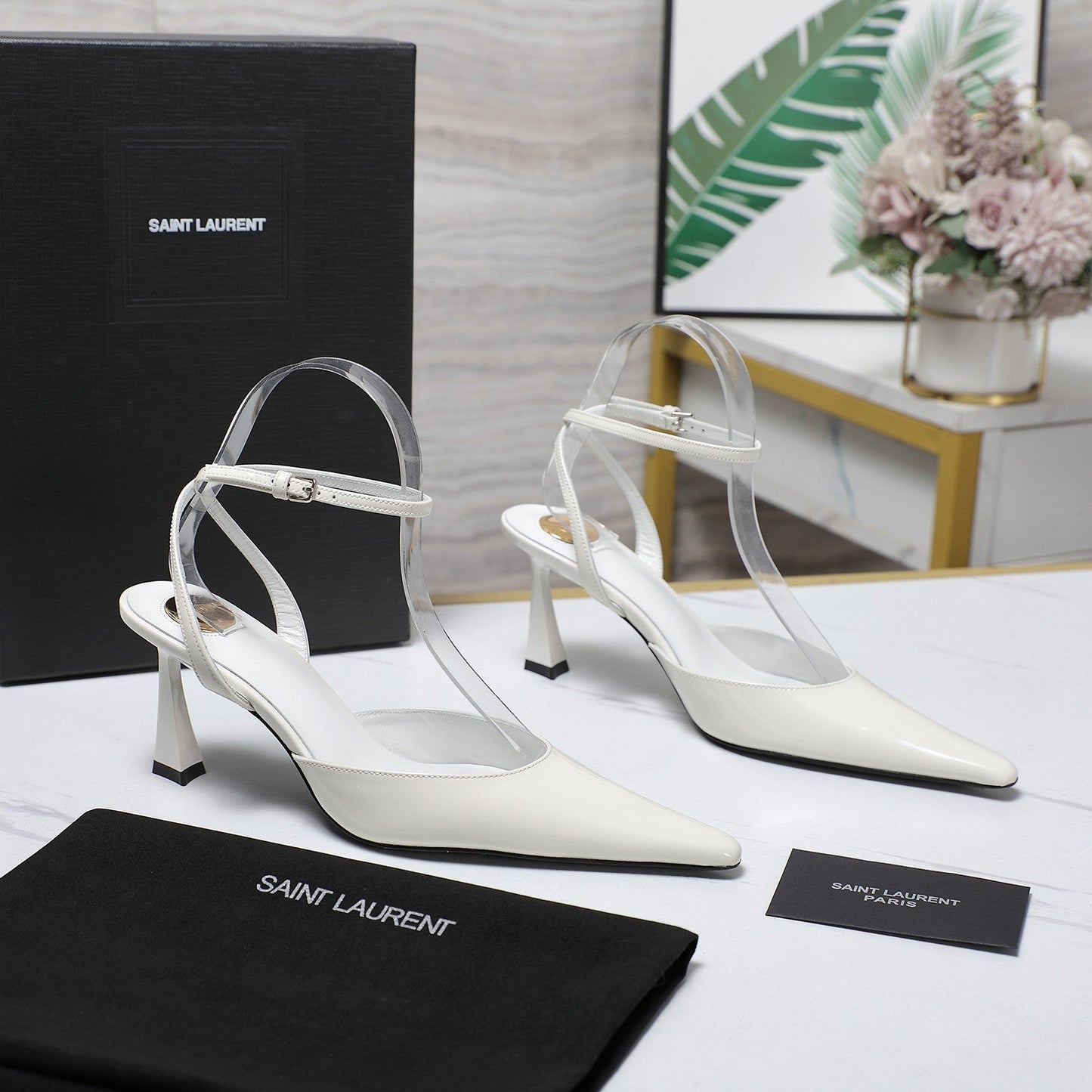 AIMÉE SLINGBACK PUMPS IN WHITE GLOSSY LAMBSKIN - 35