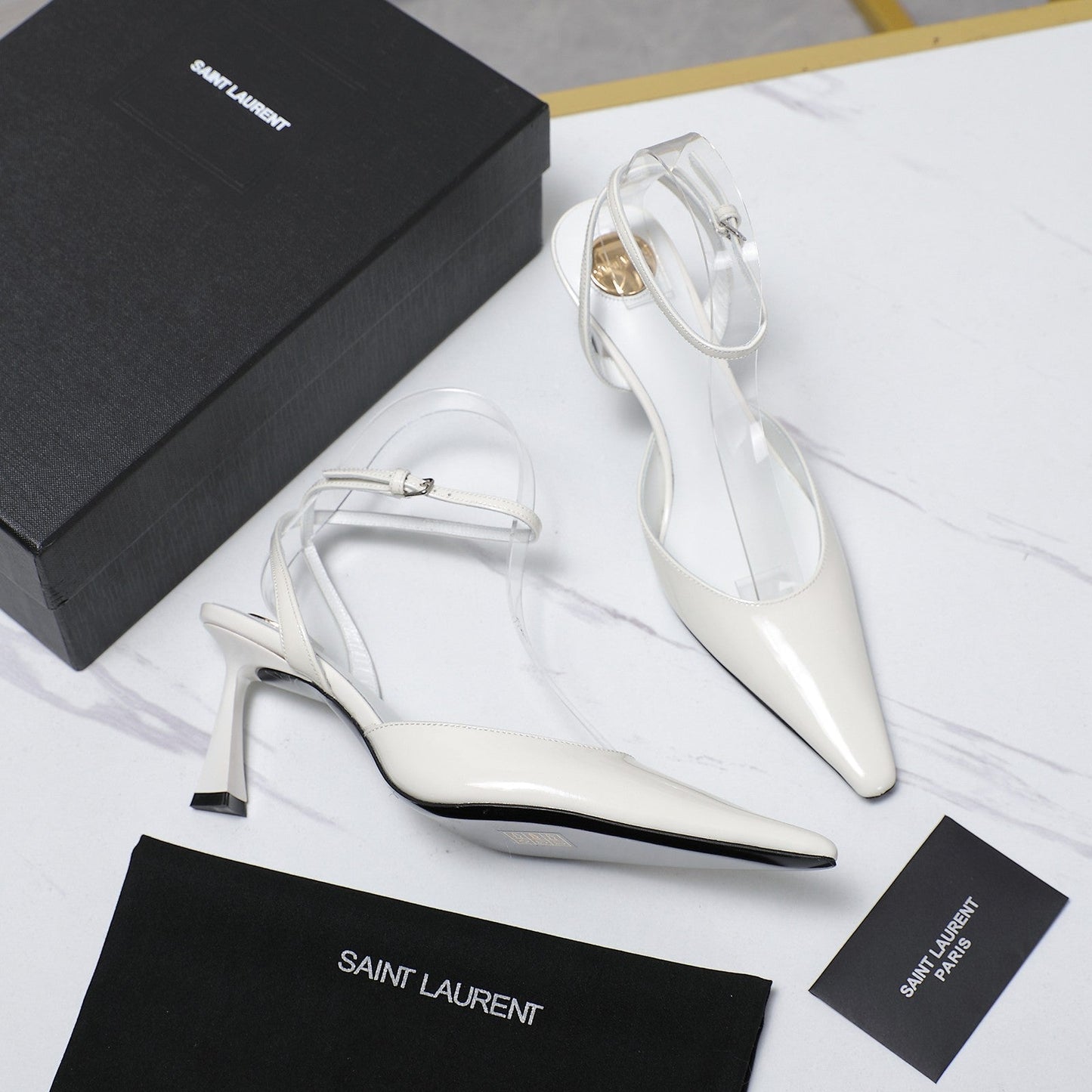 AIMÉE SLINGBACK PUMPS IN WHITE GLOSSY LAMBSKIN - 35