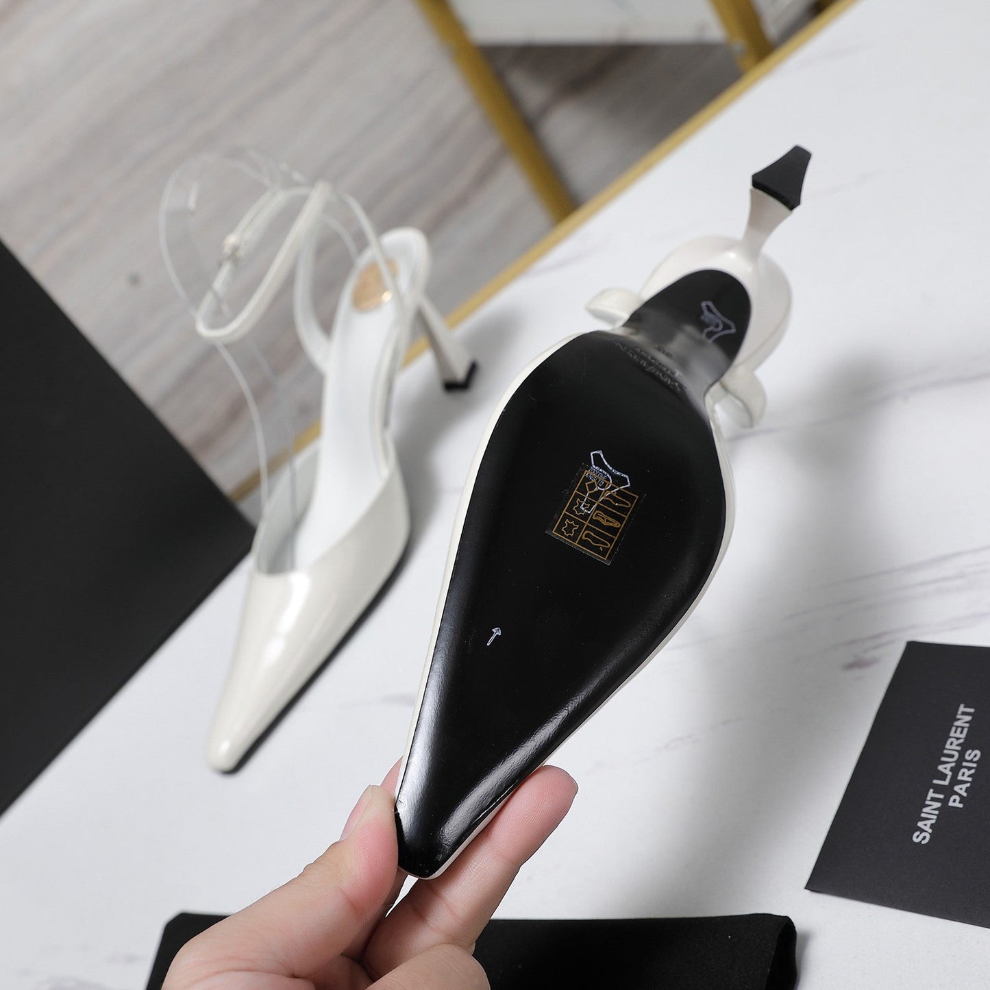 AIMÉE SLINGBACK PUMPS IN WHITE GLOSSY LAMBSKIN - 35