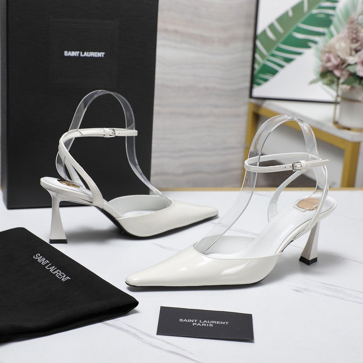 AIMÉE SLINGBACK PUMPS IN WHITE GLOSSY LAMBSKIN - 35