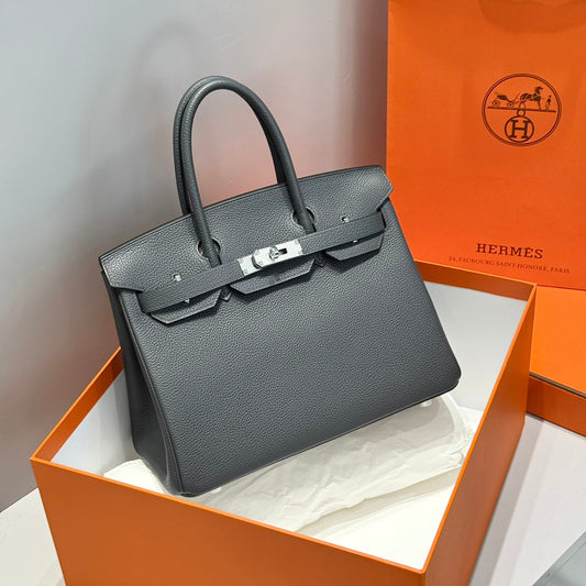 HM BIRKIN 30 см графітово-сірий TOGO ФУРНІТУРА СРІБЛО