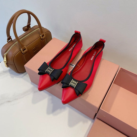 БАЛЕТКИ MIUMIU 26S З ЧЕРВОНОЇ ТЕЛЯЧОЇ ШКІРИ З БАНТОМ