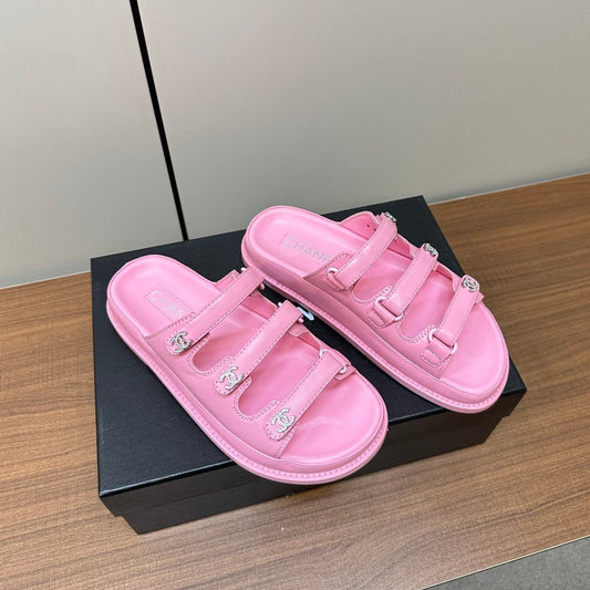 dad sandals pink 3 rows lambskin mules - 35