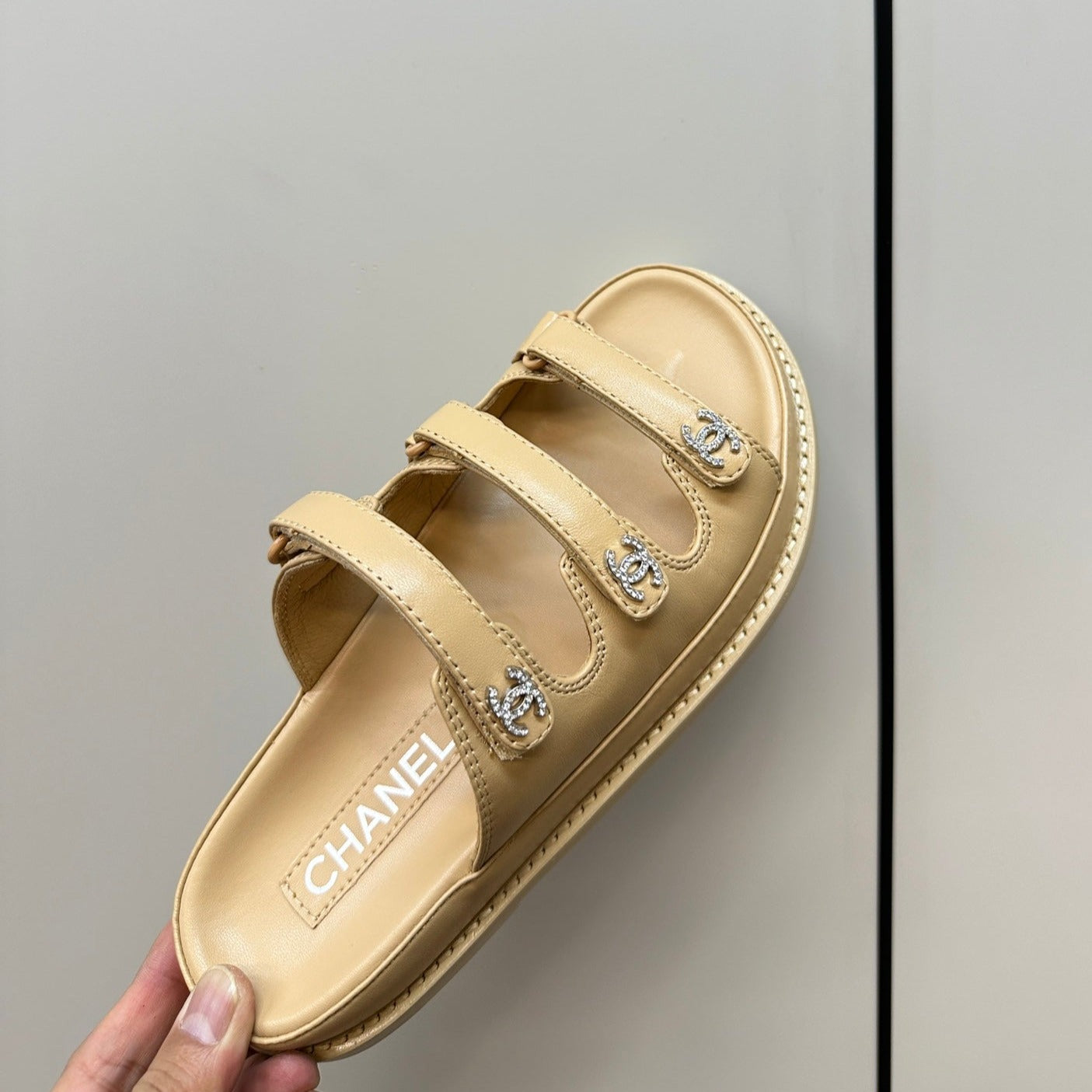 dad sandals cream 3 rows lambskin mules - 35