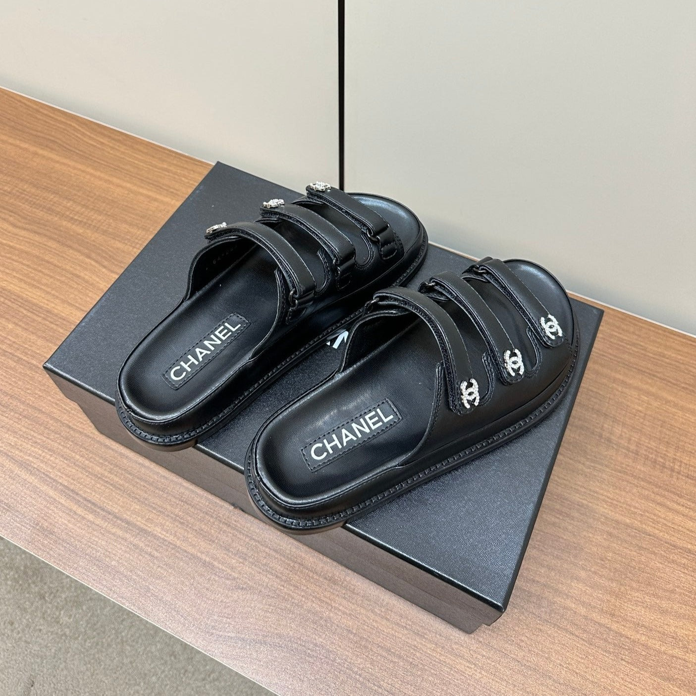 dad sandals black 3 rows lambskin mules - 35