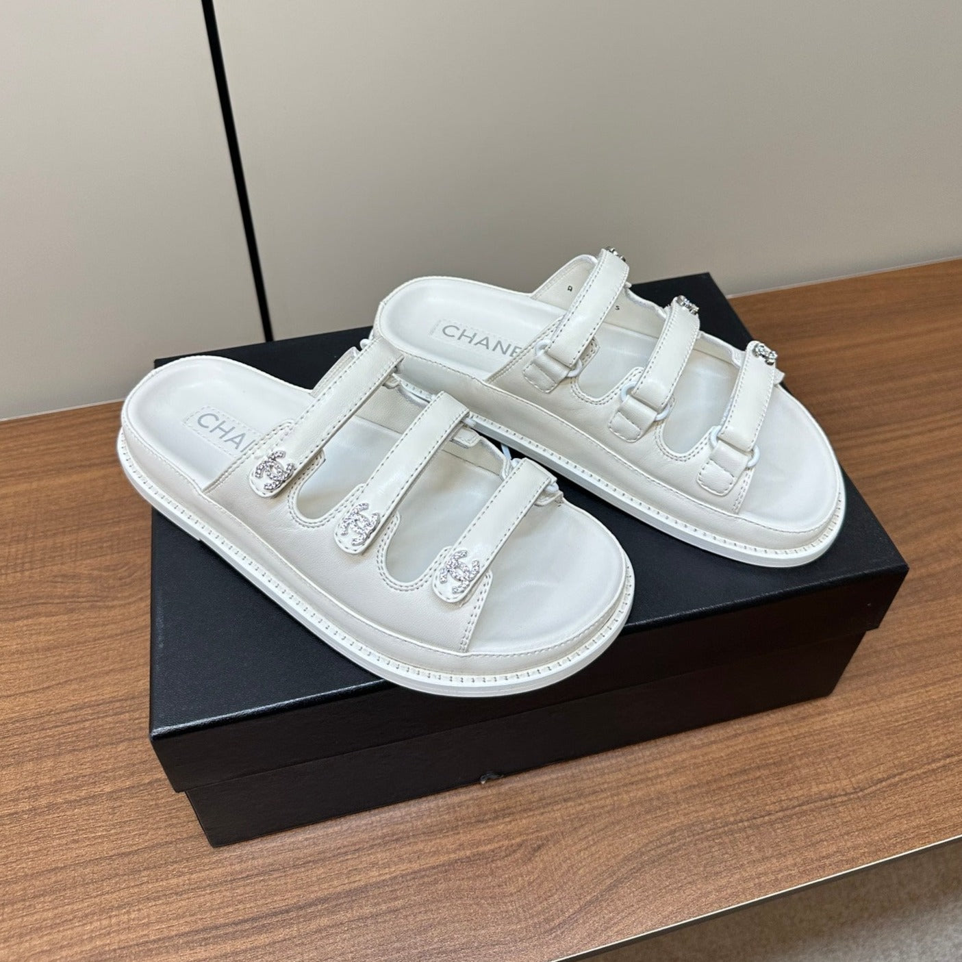 dad sandals white 3 rows lambskin mules - 35