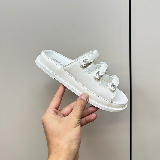 dad sandals white 3 rows lambskin mules - 35