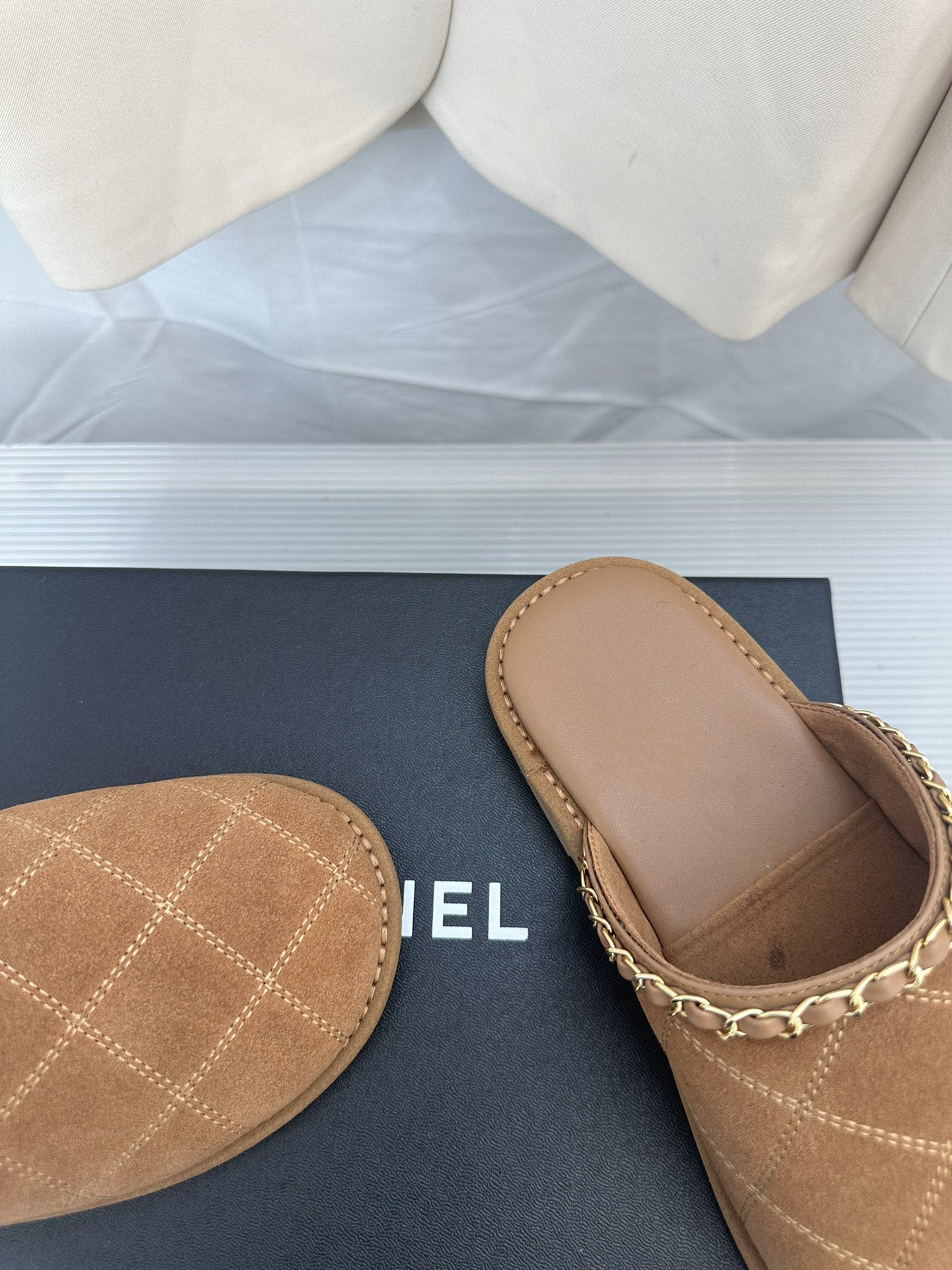 CC Brown Suede Gold Chain Mules - 35