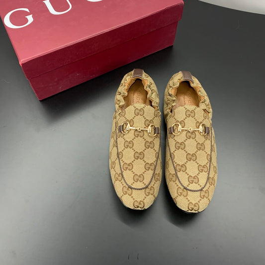 Лофери GUCCI 26S з темно-бежевого канвасу