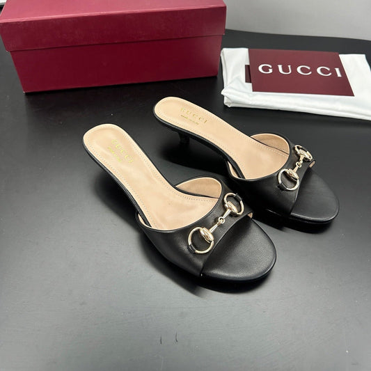 БОСОНІЖКИ GUCCI 26S НА ВИСОКОМУ КАБЛУЦІ 50 ММ З ЧОРНОЇ ТЕЛЯЧОЇ ШКІРИ