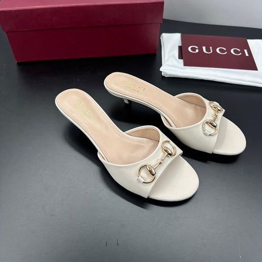 БОСОНІЖКИ GUCCI 26S НА ВИСОКИХ ПІДБОРАХ 50 ММ З ТЕЛЯЧОЇ ШКІРИ КРЕМОВО-БІЛОГО КОЛЬОРУ