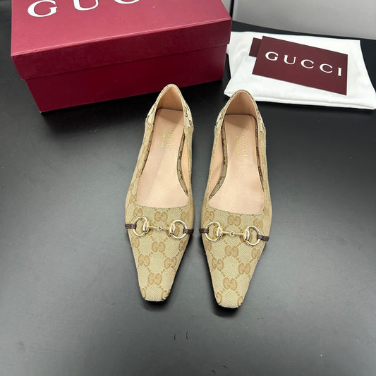 БАЛЕТКИ GUCCI 26S VITTORIA З ТЕМНО-БЕЖЕВОГО ПОЛОТНА