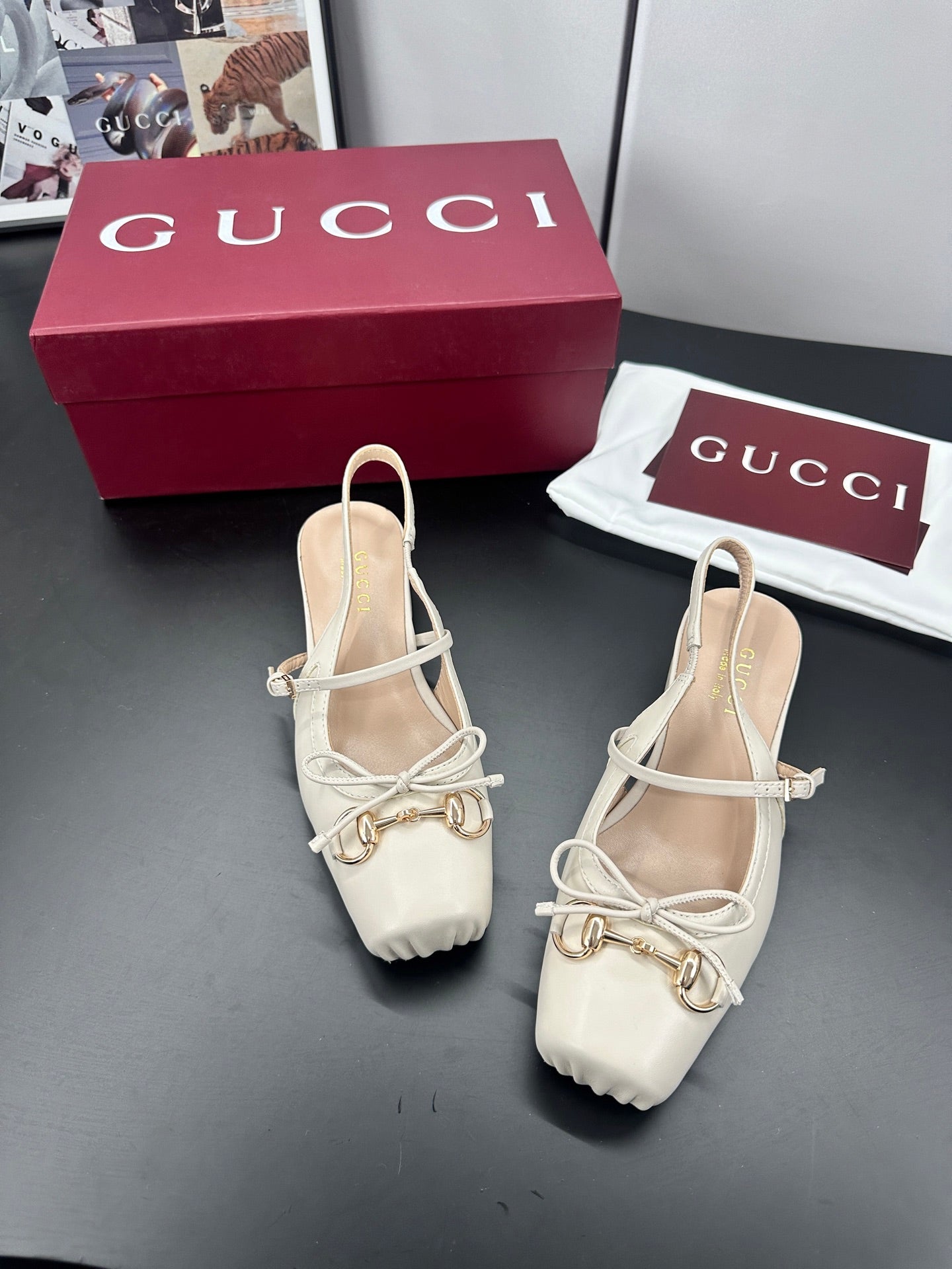 GUCCI 26S SLINGBACK 25 MM IN CREAM WHITE CALFSKIN
