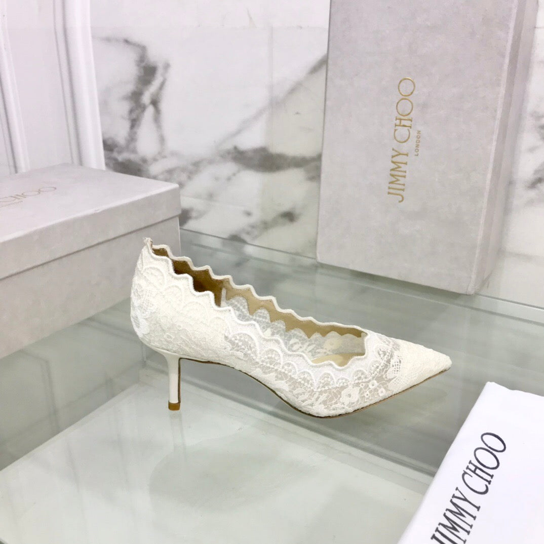 JIMMY CHOO 26S ТУФЛІ-ЛОДОЧКИ З ФІГУРНИМ КРУЖЕВОМ 65 ММ З БІЛОЇ ТКАНИНИ
