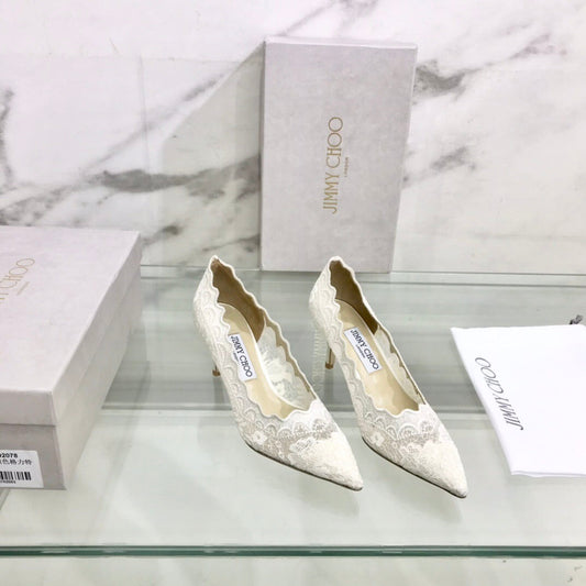 JIMMY CHOO 26S ТУФЛІ-ЛОДОЧКИ З ФІГУРНИМ КРУЖЕВОМ 65 ММ З БІЛОЇ ТКАНИНИ