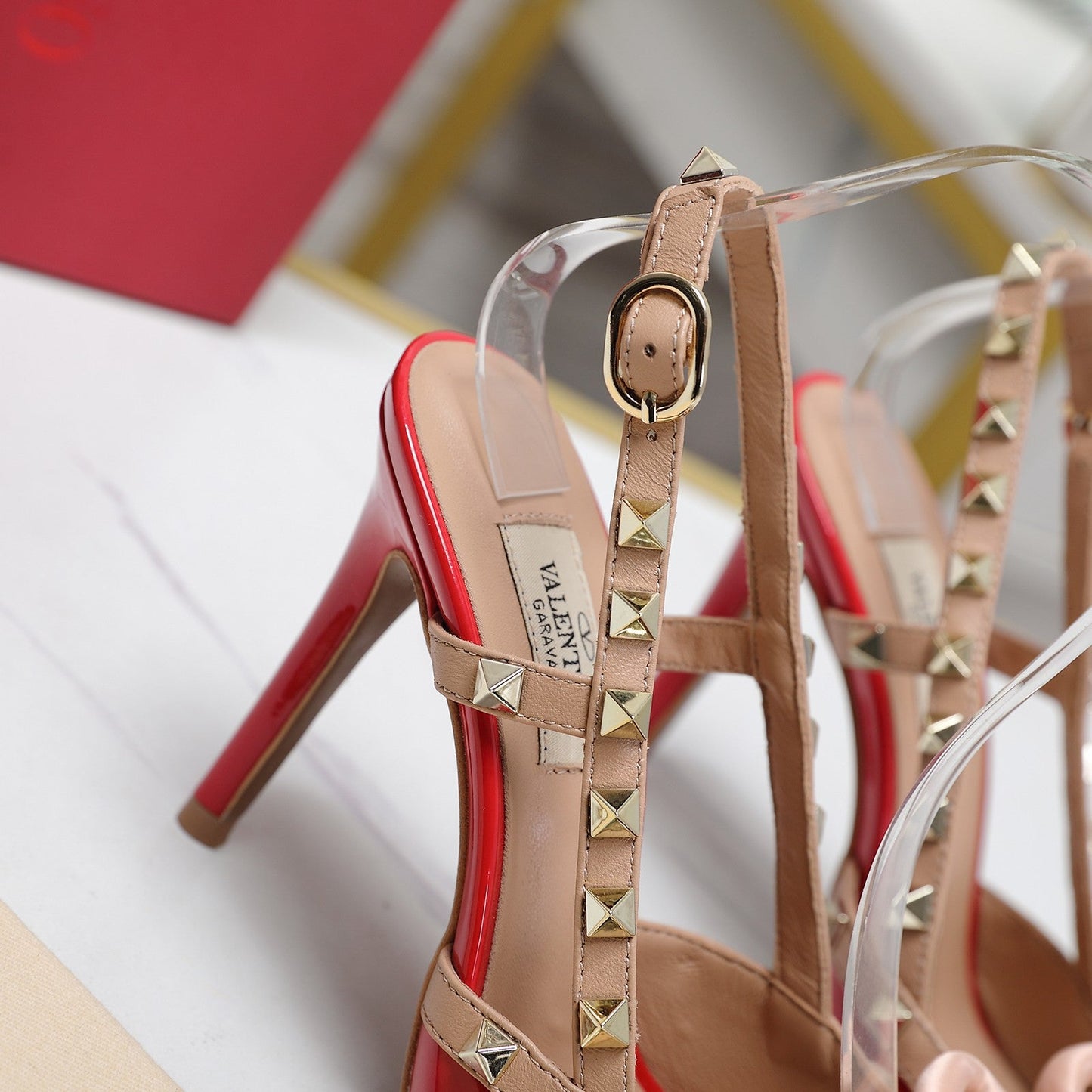 ROCKSTUD BOW SLINGBACK CHERRY RED PATENT LEATHER PUMP 95MM - 35