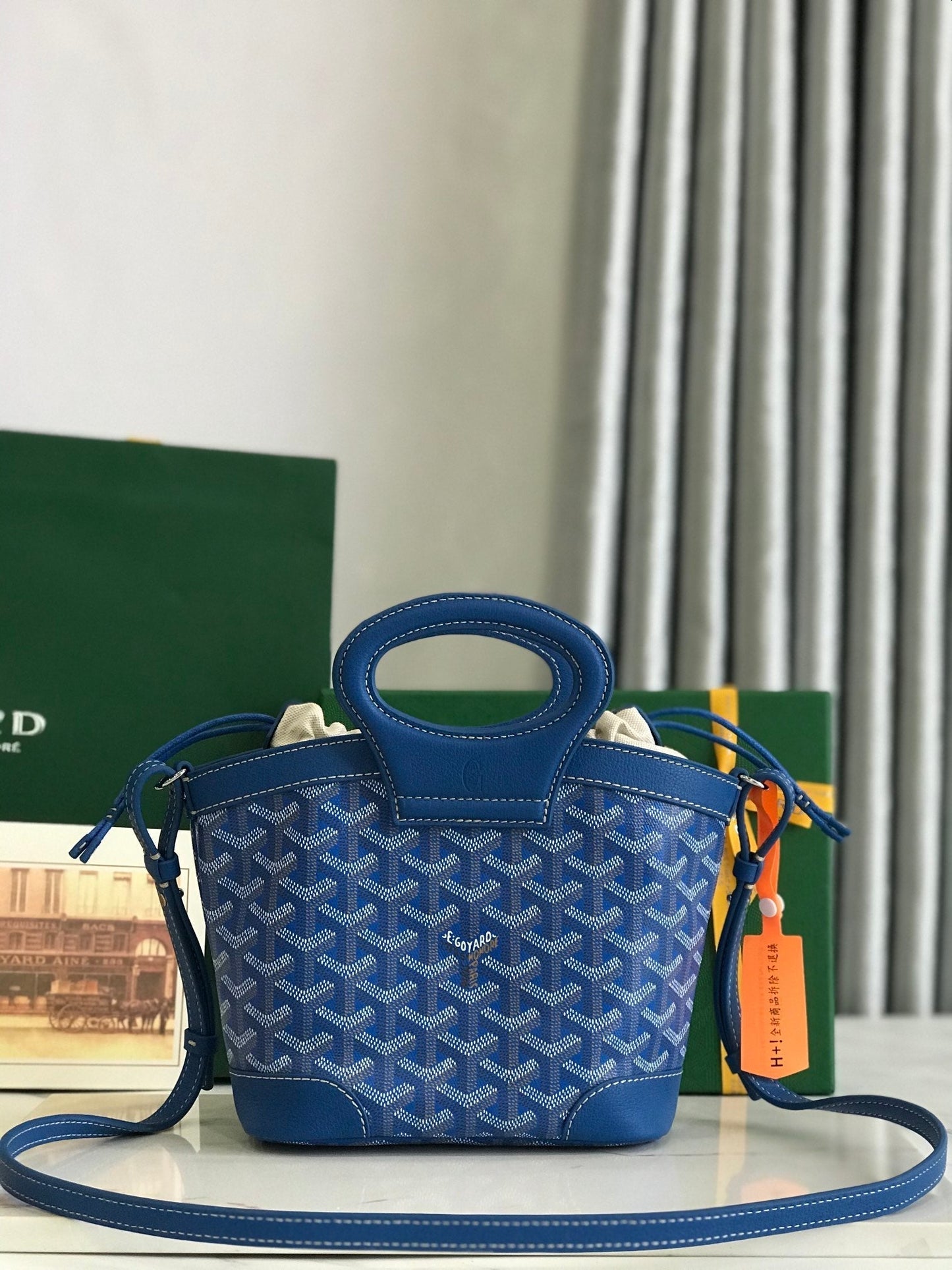 GOYA 26S BELUGA MINI BAG 23MM IN BLUE GOYARDINE CANVAS AND CALFSKIN