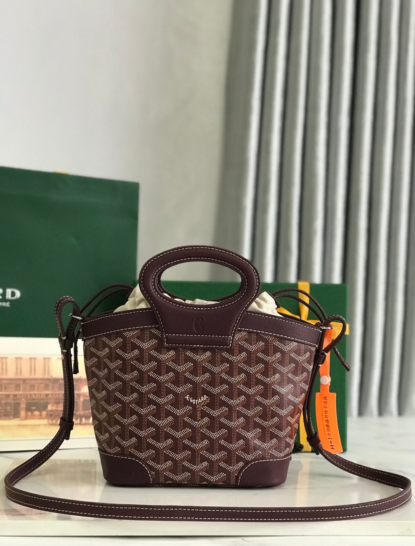 GOYA 26S BELUGA MINI BAG 23MM IN BURGUNDY BROWN GOYARDINE CANVAS AND CALFSKIN