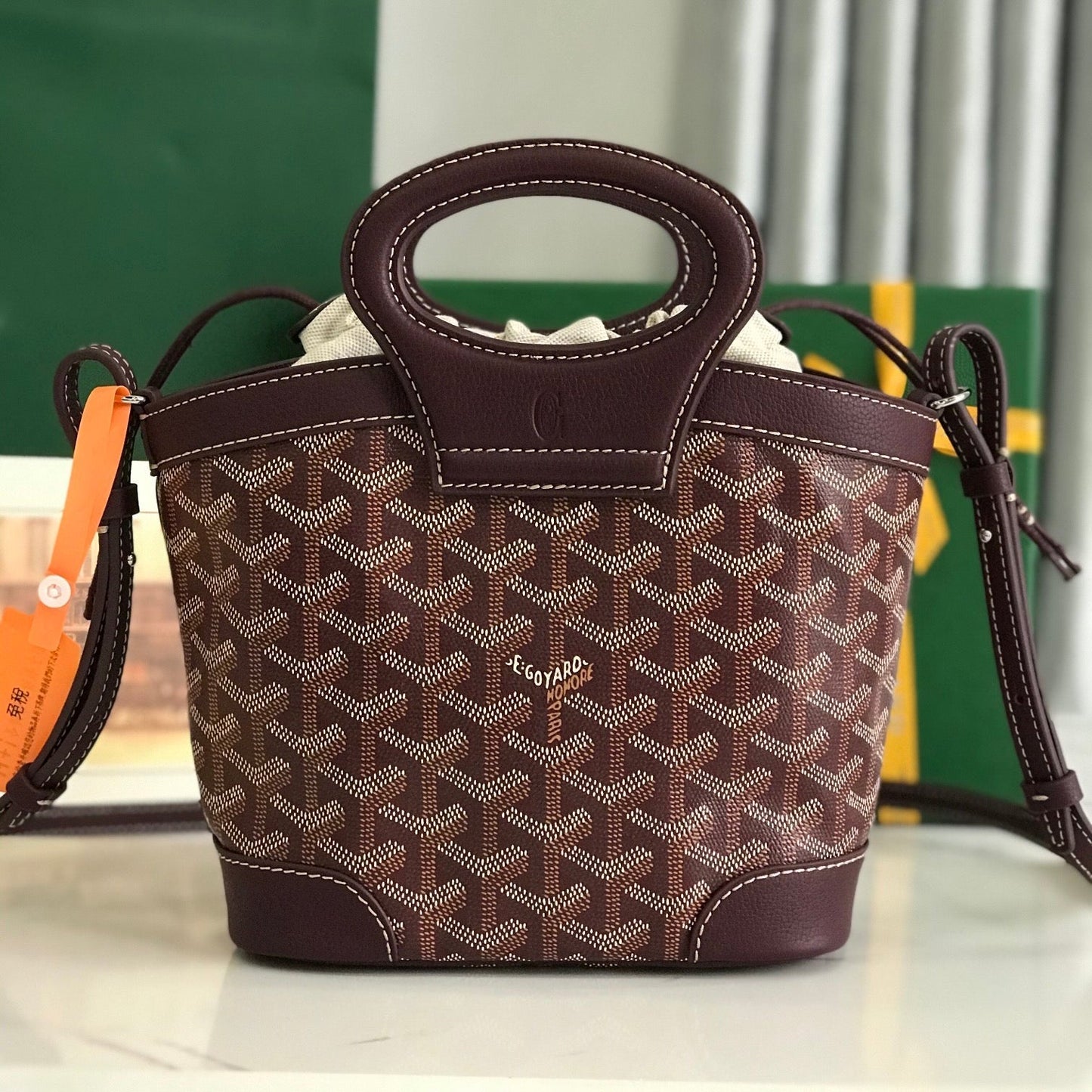 GOYA 26S BELUGA MINI BAG 23MM IN BURGUNDY BROWN GOYARDINE CANVAS AND CALFSKIN