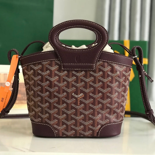 GOYA 26S СУМКА BELUGA MINI 23 ММ З КОРИЧНЕВО-БОРДОВОГО ПОЛОТНА GOYARDINE ТА ТЕЛЯЧОЇ ШКІРИ