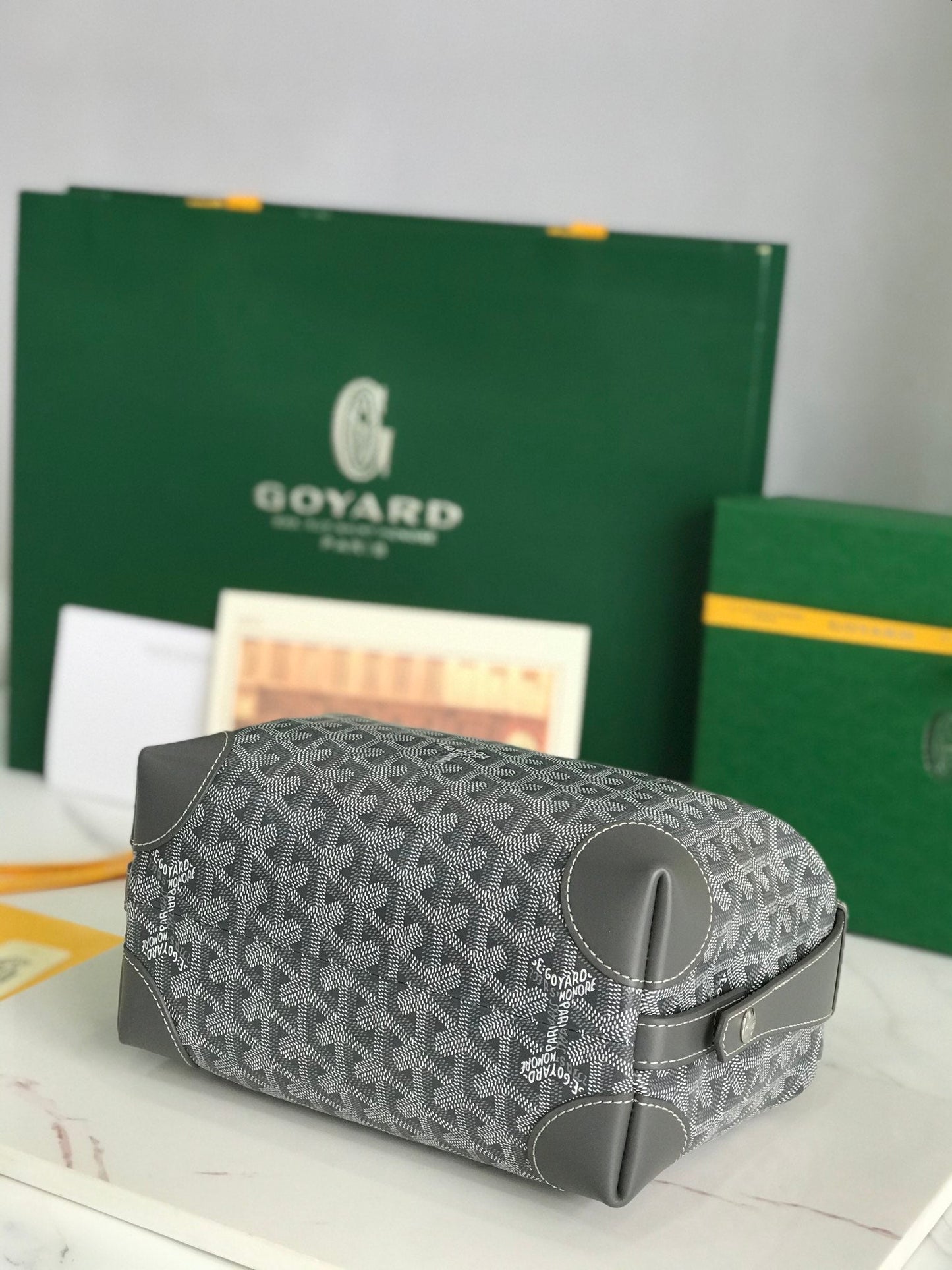 GOYA 26S BOEING 25MM IN GREY GOYARDINE CANVAS AND CALFSKIN