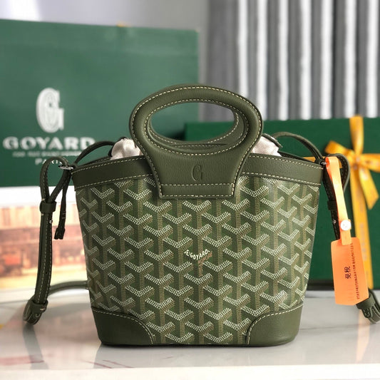 СУМКА GOYA 26S BELUGA MINI 23 ММ З КАНВИ GOYARDINE ТА ТЕЛЯЧОЇ ШКІРИ КОЛЬОРУ DARK OLIVE GREEN