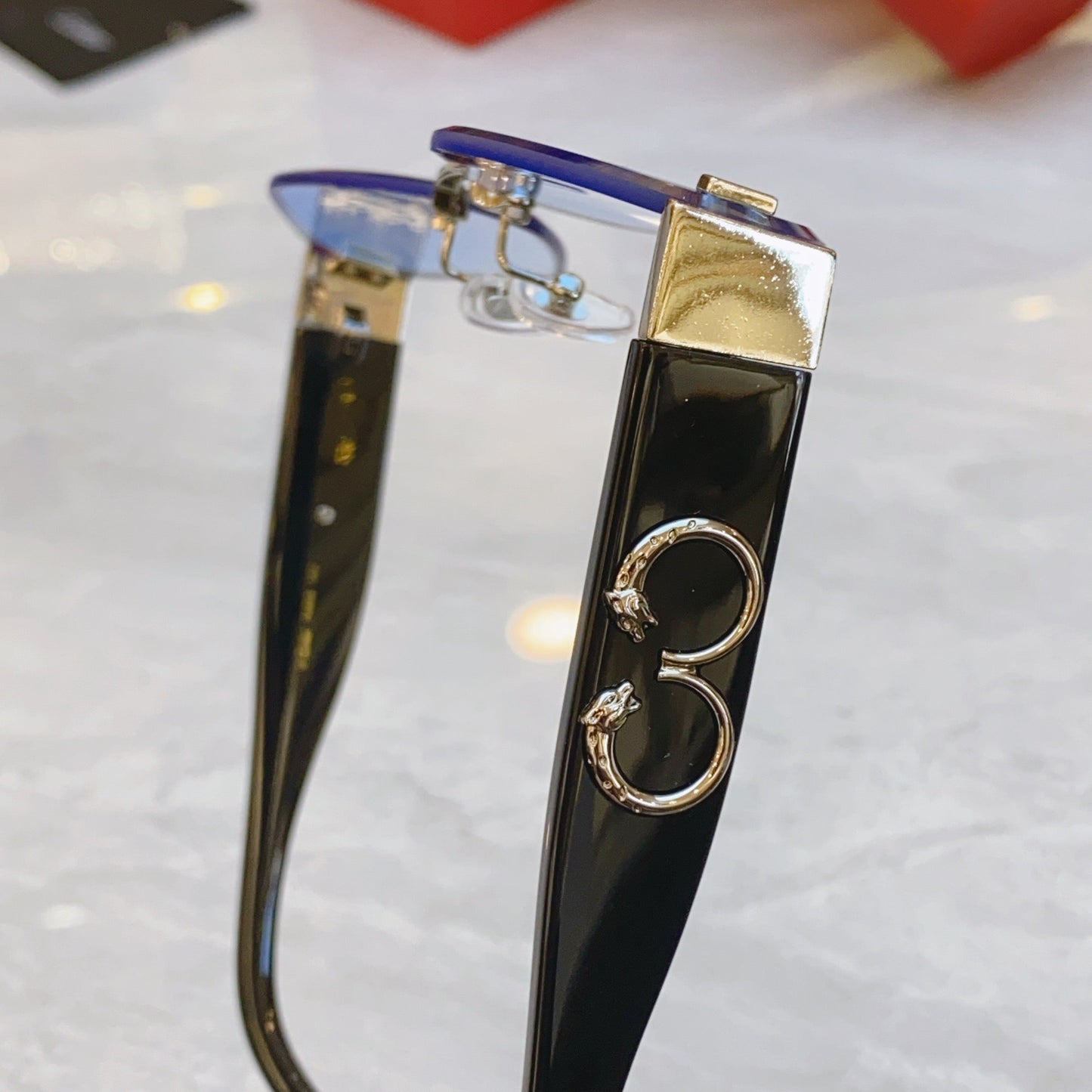 PANTHÈRE RHOMBUS FRAME SUNGLASSES CT00638S IN METAL AND ACETATE - Dark purple