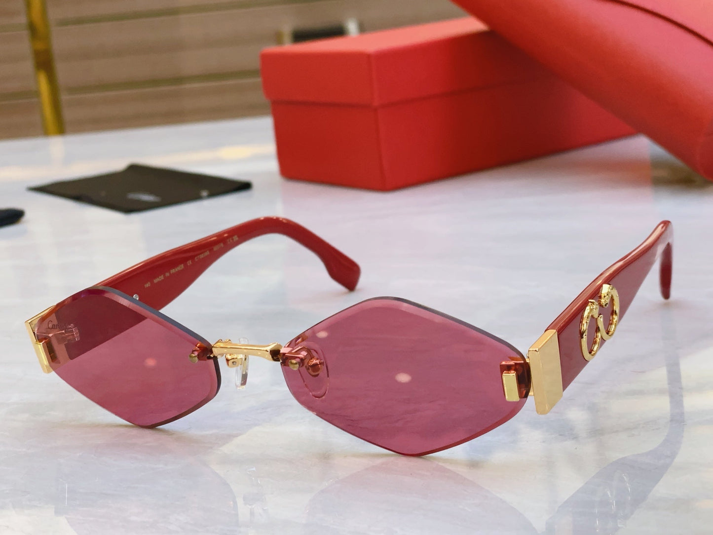 PANTHÈRE RHOMBUS FRAME SUNGLASSES CT00638S IN METAL AND ACETATE - Dark purple