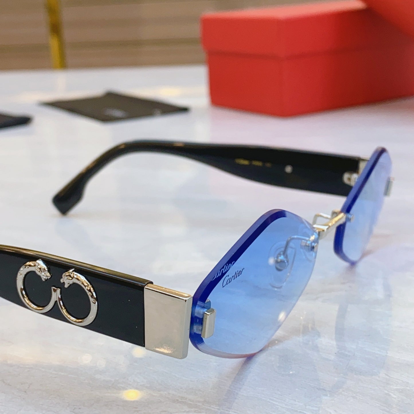 PANTHÈRE RHOMBUS FRAME SUNGLASSES CT00638S IN METAL AND ACETATE - Dark purple
