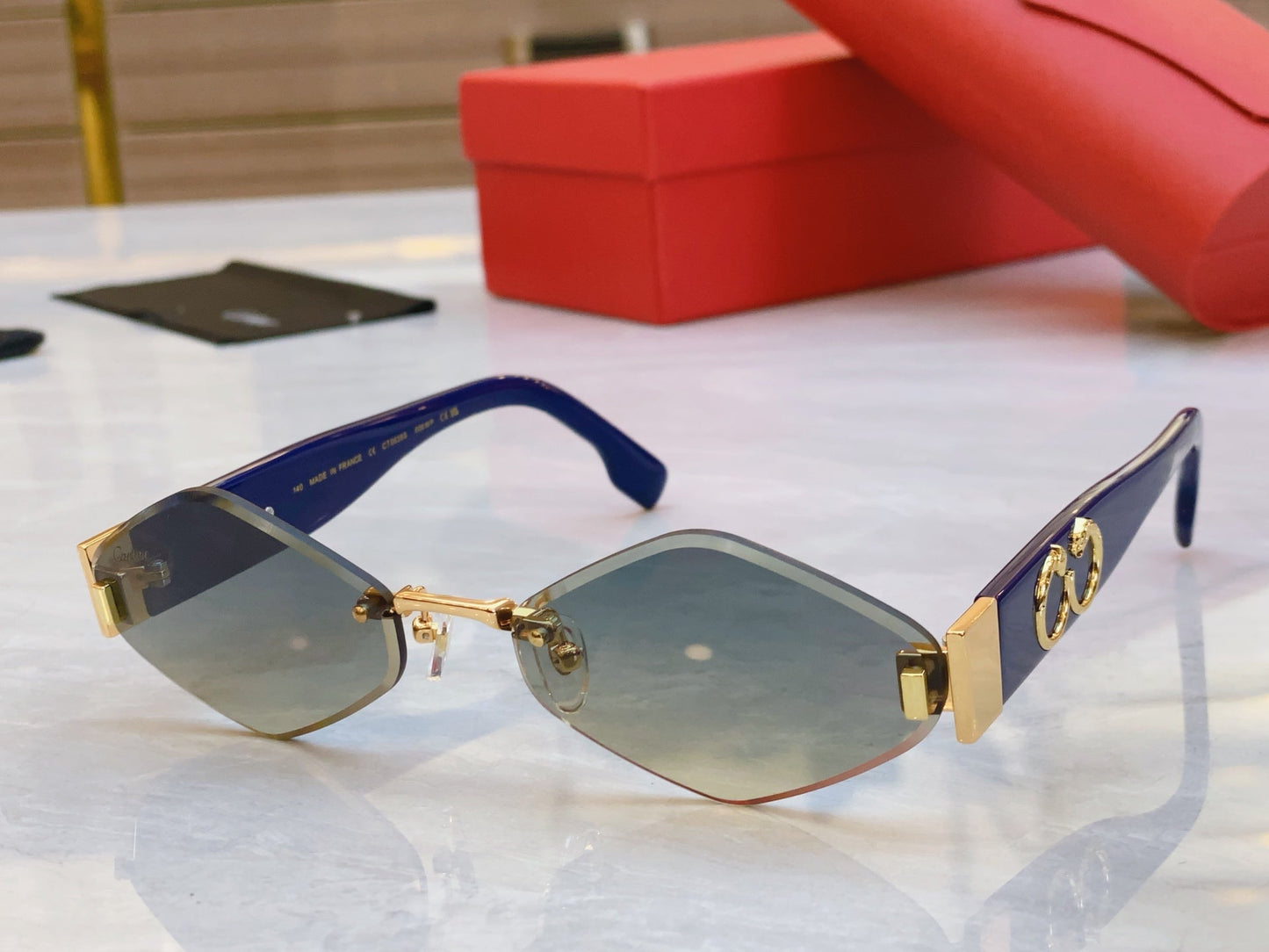 PANTHÈRE RHOMBUS FRAME SUNGLASSES CT00638S IN METAL AND ACETATE - Dark purple