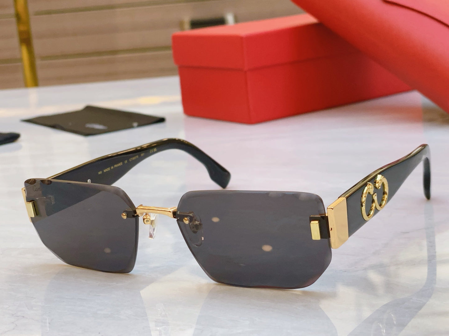 PANTHÈRE GEOMETRIC SUNGLASSES CT0637S IN METAL AND ACETATE - Blue