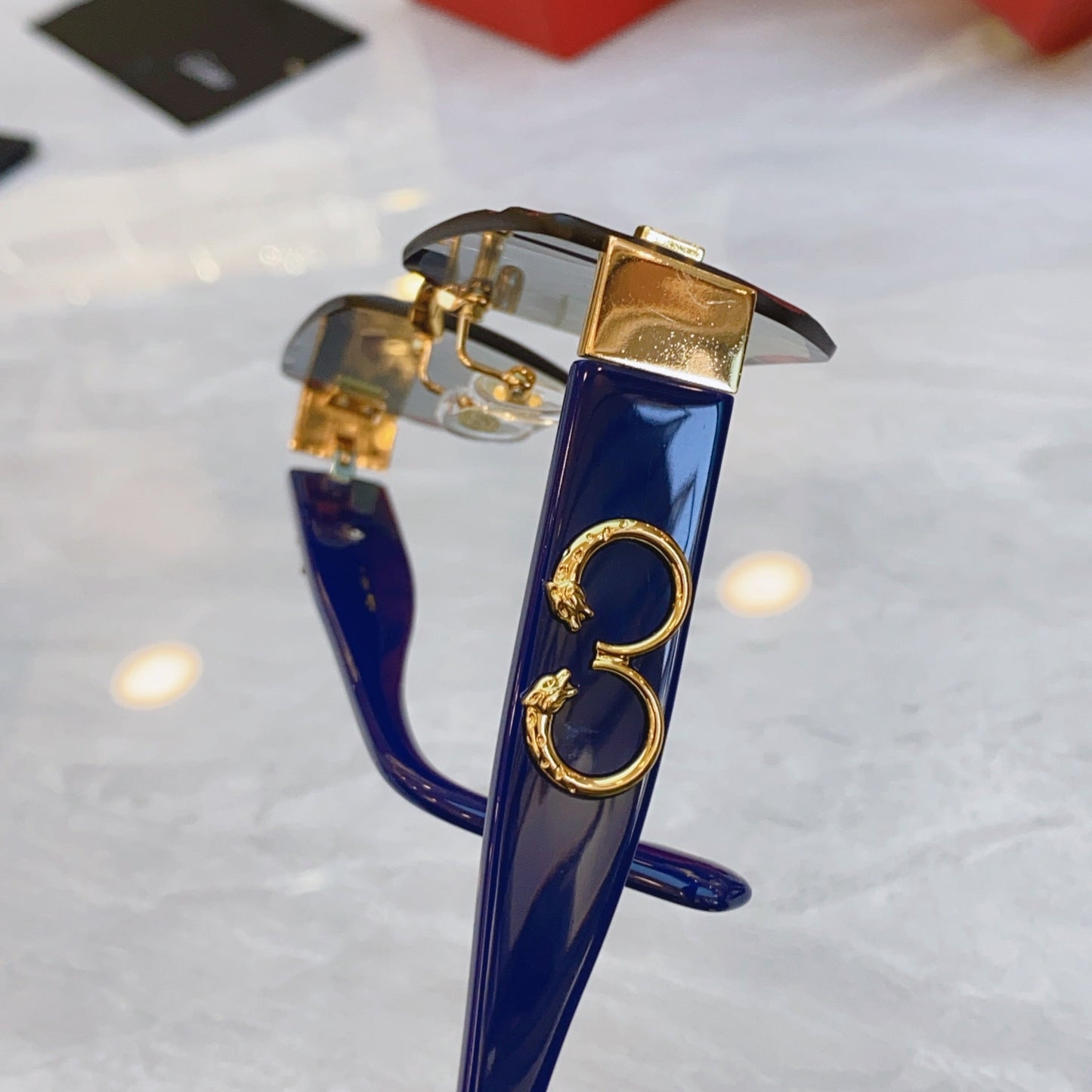 PANTHÈRE GEOMETRIC SUNGLASSES CT0637S IN METAL AND ACETATE - Blue