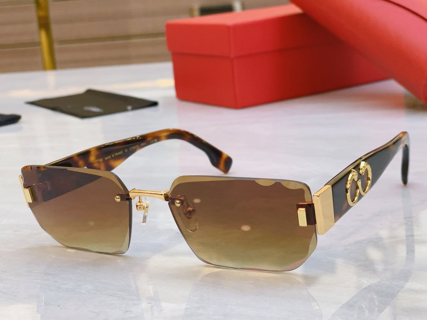 PANTHÈRE GEOMETRIC SUNGLASSES CT0637S IN METAL AND ACETATE - Blue
