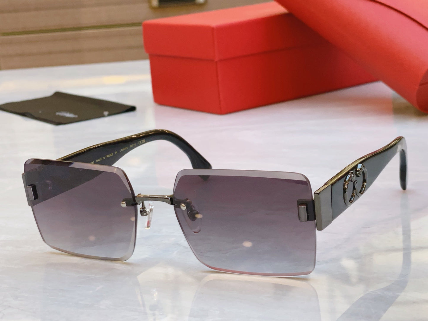 PANTHÈRE GEOMETRIC SUNGLASSES CT00636S IN METAL AND ACETATE - Pink