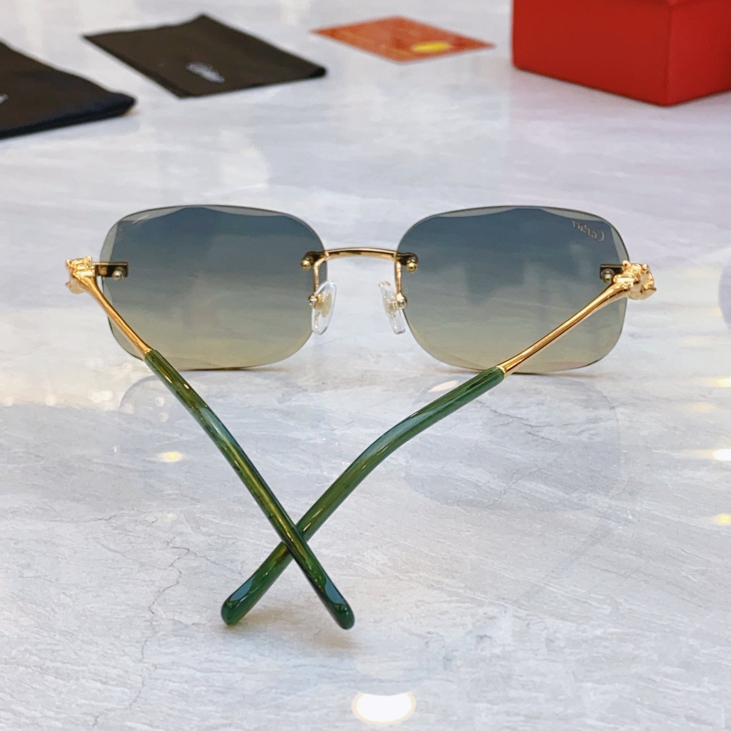 PANTHÈRE RECTANGULAR SUNGLASSES 575935 IN METAL - Tan/ pink