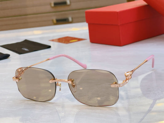 PANTHÈRE RECTANGULAR SUNGLASSES 575935 IN METAL - Tan/ pink