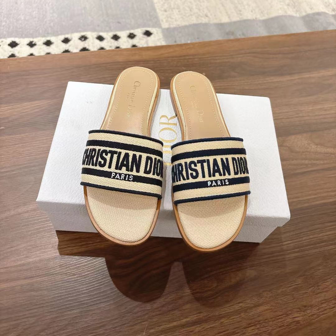 DWAY SLIDES IN BEIGE AND NAVY BLUE TECHNICAL FABRIC - 35