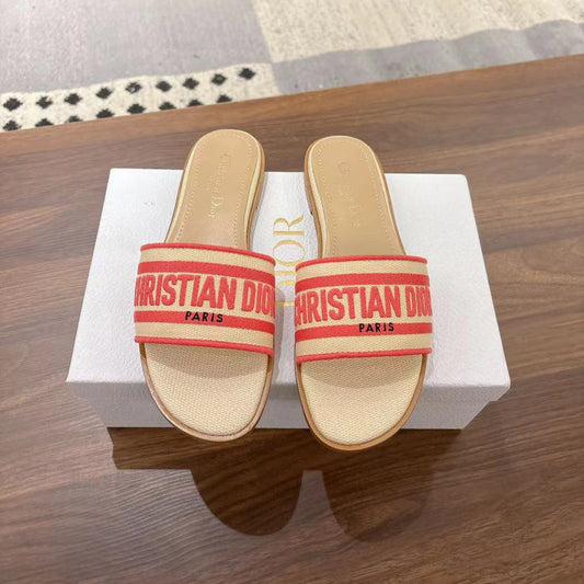 DWAY SLIDES IN BEIGE AND RED TECHNICAL FABRIC - 35