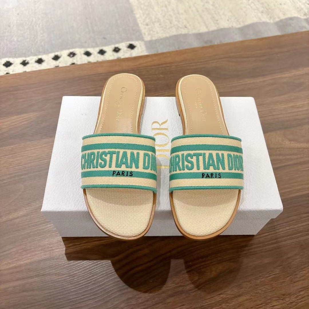 DWAY SLIDES IN BEIGE AND GREEN TECHNICAL FABRIC - 35