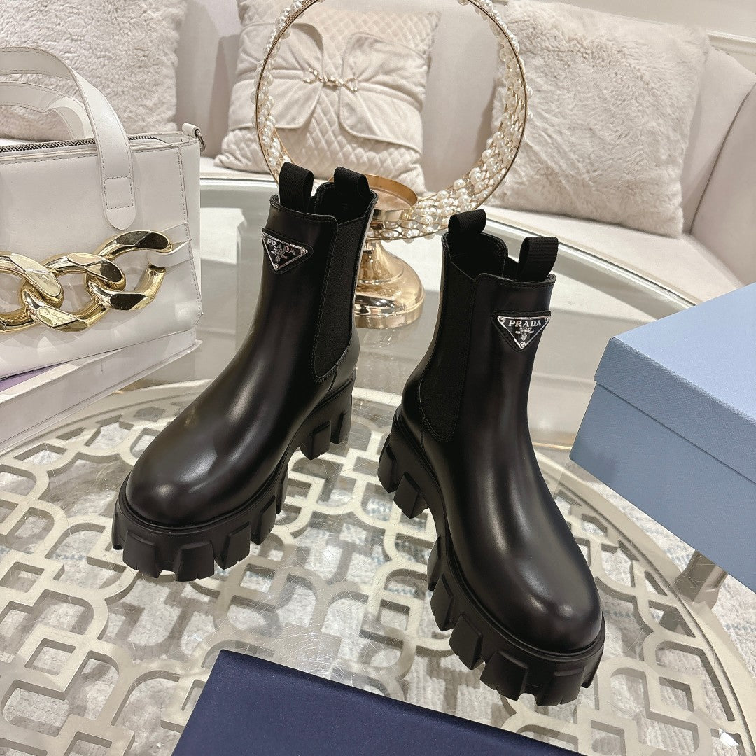 ЧЕРЕВИКИ PRADA 26S MONOLITH ЧЕЛСІ З ЧОРНОЇ ТЕЛЯЧОЇ ШКІРИ ТА ТЕКСТИЛЮ