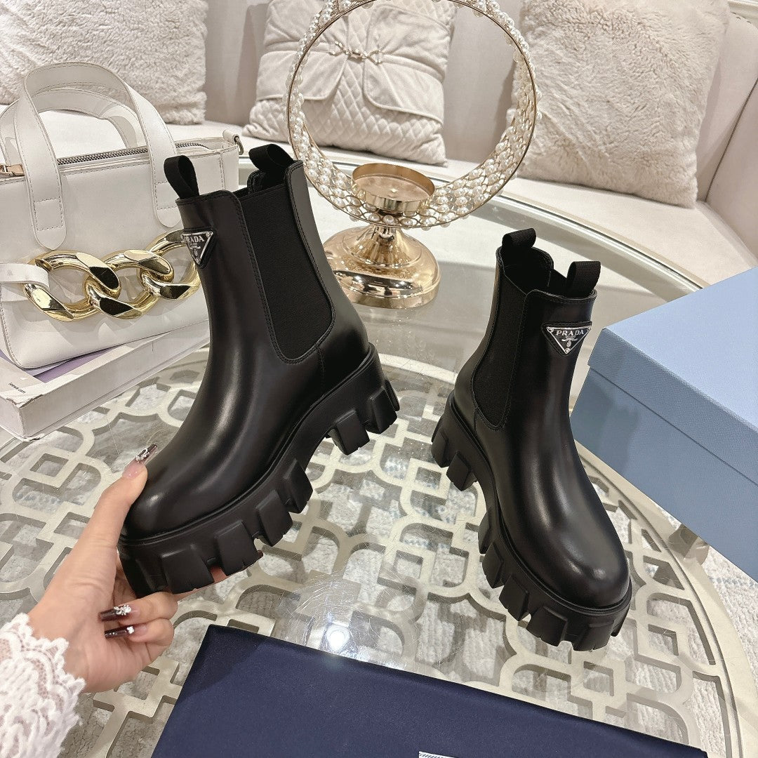 ЧЕРЕВИКИ PRADA 26S MONOLITH ЧЕЛСІ З ЧОРНОЇ ТЕЛЯЧОЇ ШКІРИ ТА ТЕКСТИЛЮ