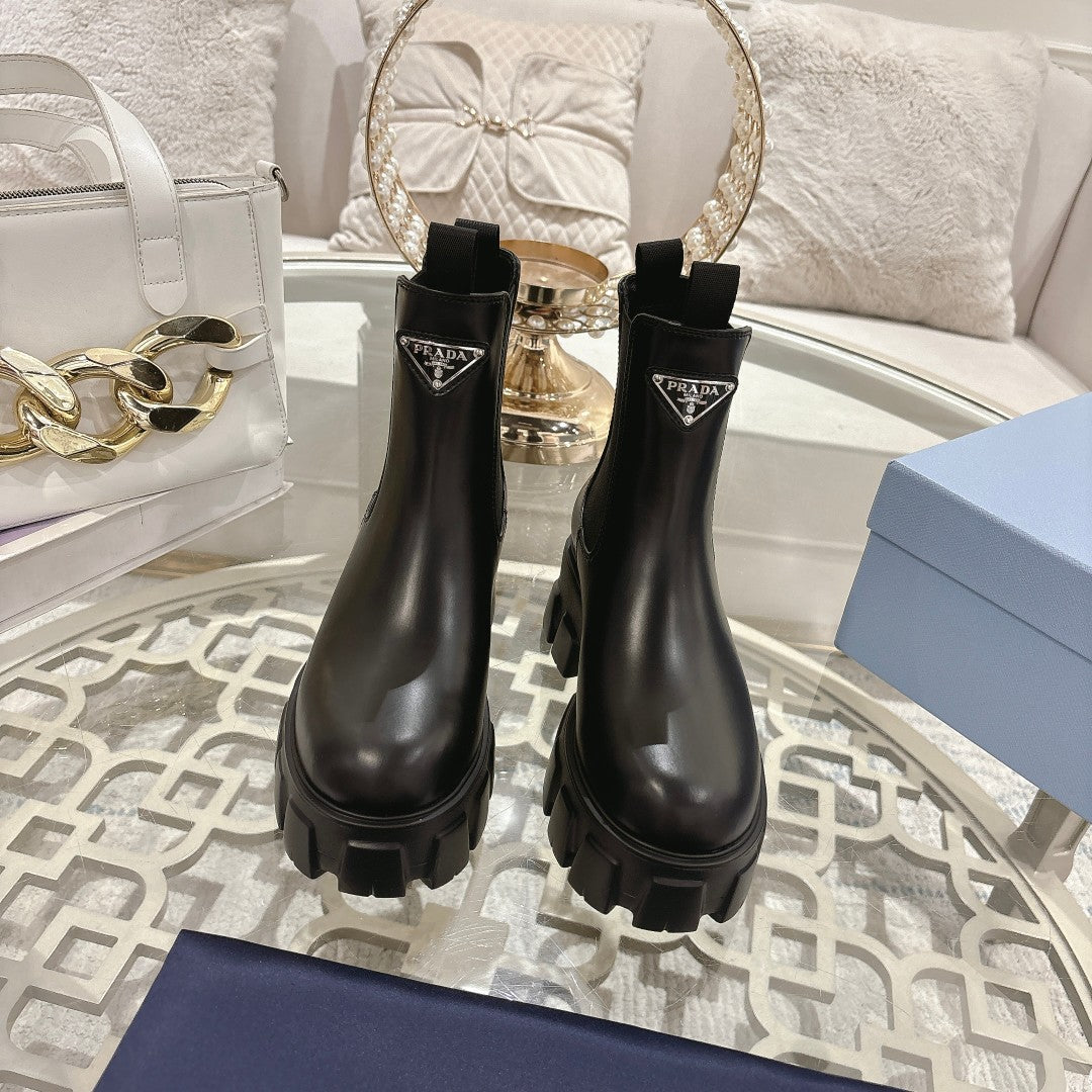 ЧЕРЕВИКИ PRADA 26S MONOLITH ЧЕЛСІ З ЧОРНОЇ ТЕЛЯЧОЇ ШКІРИ ТА ТЕКСТИЛЮ
