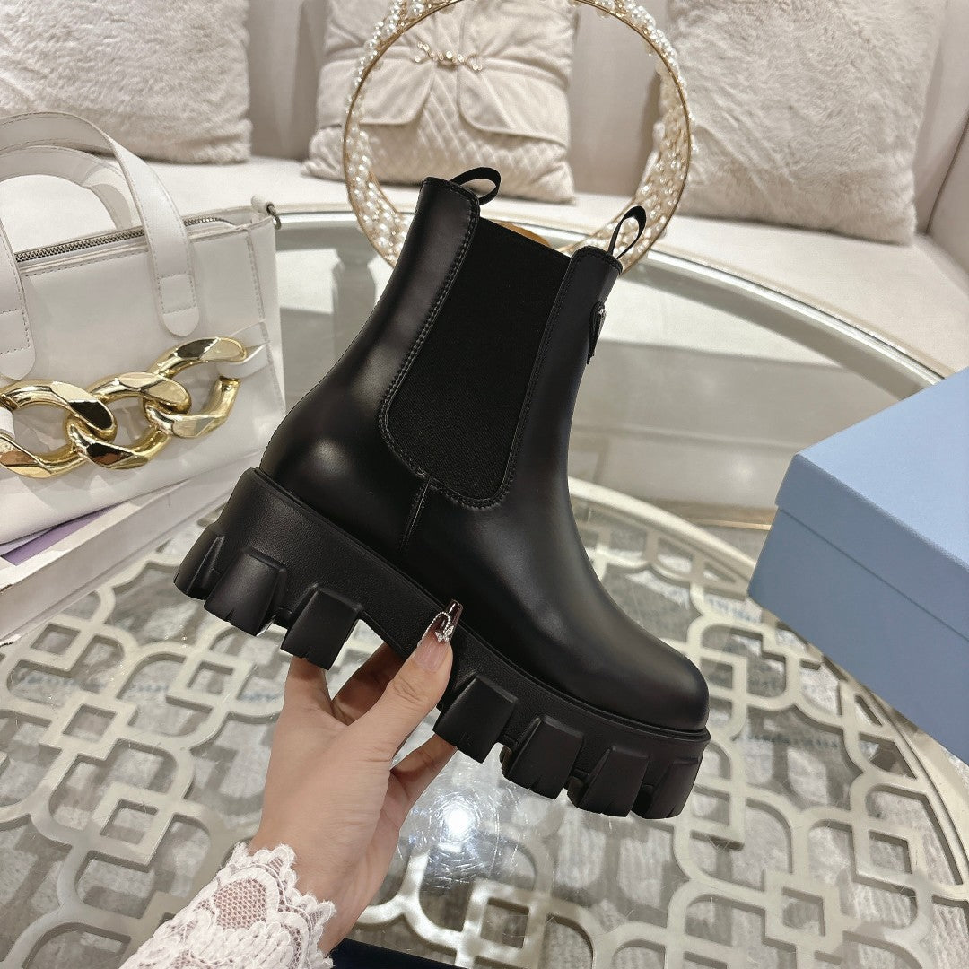 ЧЕРЕВИКИ PRADA 26S MONOLITH ЧЕЛСІ З ЧОРНОЇ ТЕЛЯЧОЇ ШКІРИ ТА ТЕКСТИЛЮ