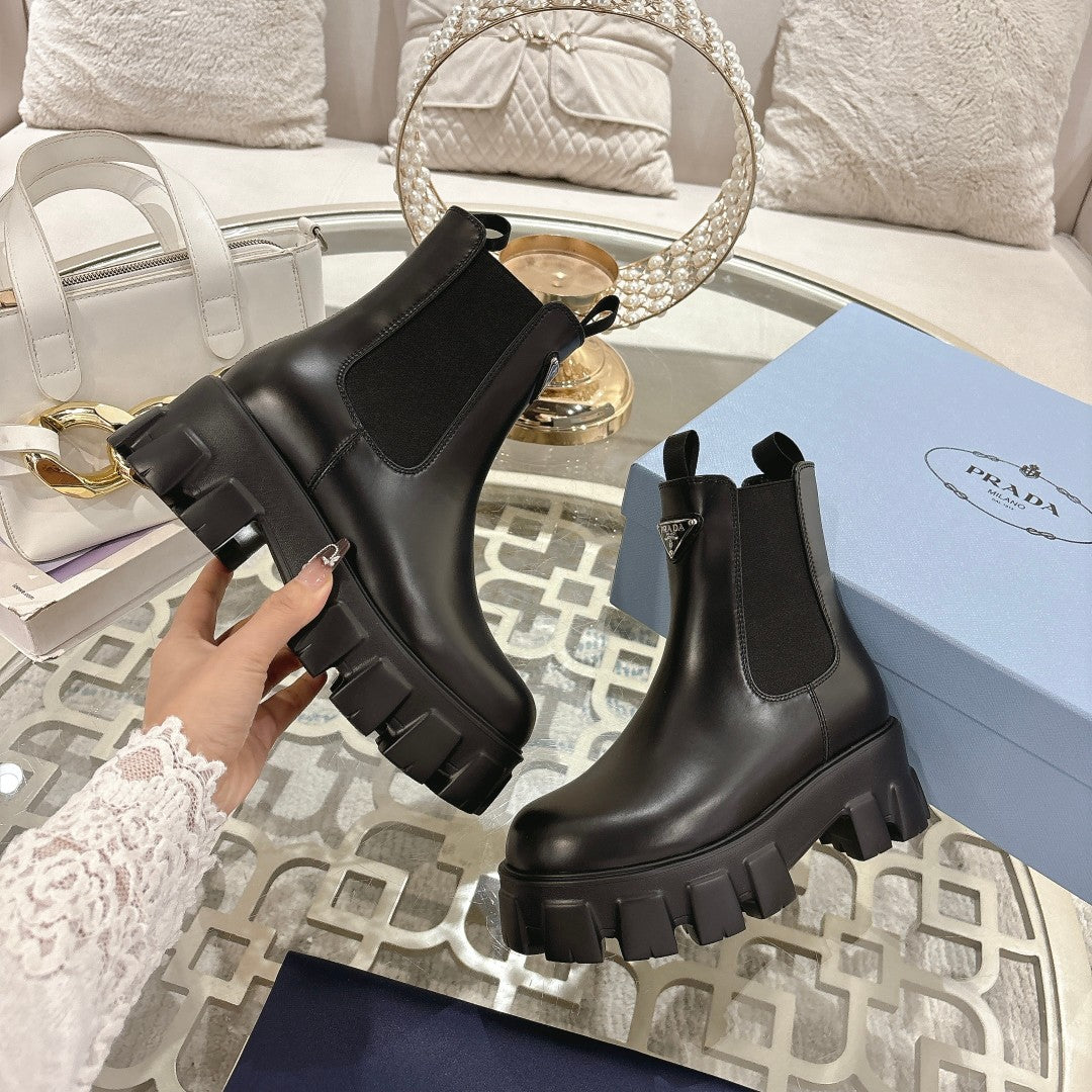 ЧЕРЕВИКИ PRADA 26S MONOLITH ЧЕЛСІ З ЧОРНОЇ ТЕЛЯЧОЇ ШКІРИ ТА ТЕКСТИЛЮ
