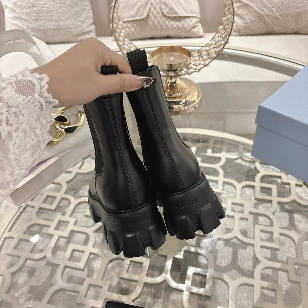 ЧЕРЕВИКИ PRADA 26S MONOLITH ЧЕЛСІ З ЧОРНОЇ ТЕЛЯЧОЇ ШКІРИ ТА ТЕКСТИЛЮ
