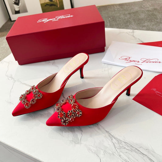 EFFLORESCENCE MULES IN RED SATIN - 34