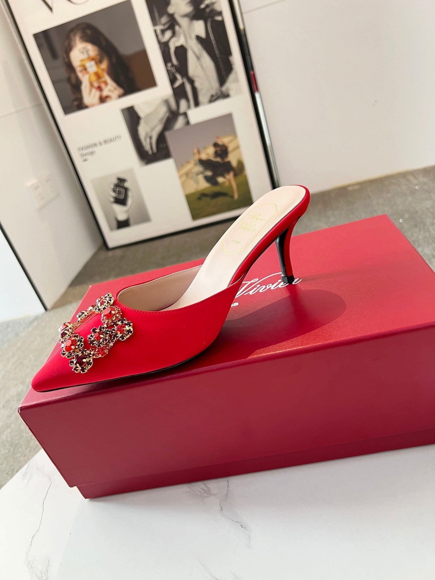EFFLORESCENCE MULES IN RED SATIN - 34