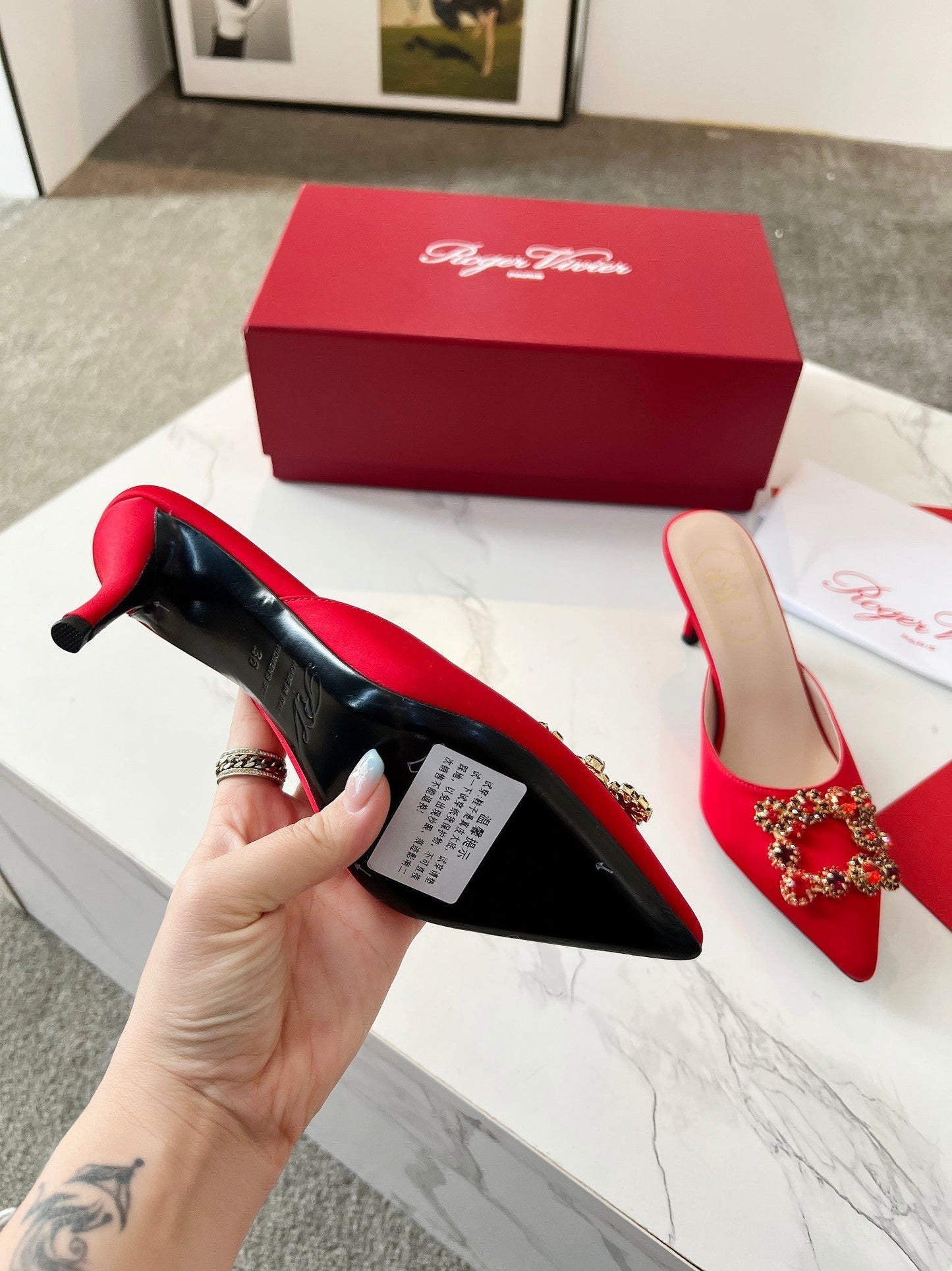EFFLORESCENCE MULES IN RED SATIN - 34