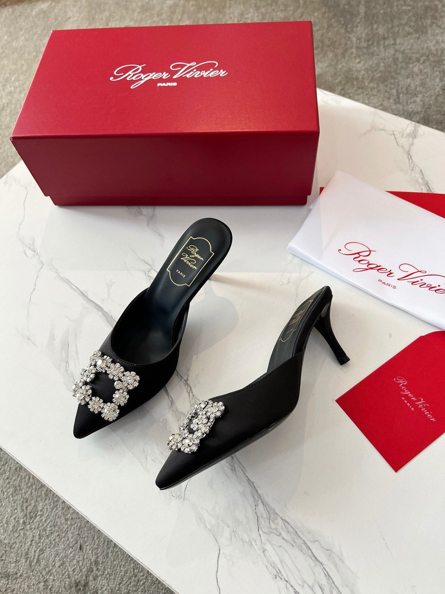 EFFLORESCENCE MULES IN BLACK SATIN - 34